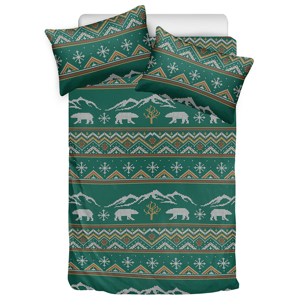 Polar Bear Knitted Pattern Print Duvet Cover Bedding Set