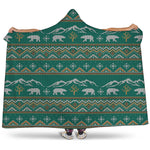 Polar Bear Knitted Pattern Print Hooded Blanket