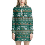 Polar Bear Knitted Pattern Print Hoodie Dress