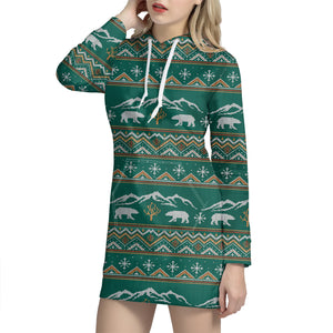 Polar Bear Knitted Pattern Print Hoodie Dress