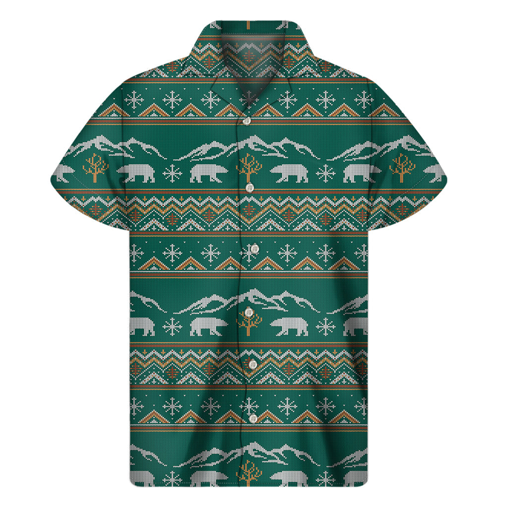 Polar Bear Knitted Pattern Print Men's Short Sleeve Shirt