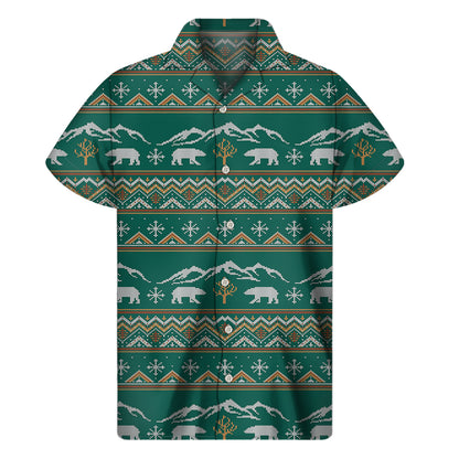 Polar Bear Knitted Pattern Print Men's Short Sleeve Shirt