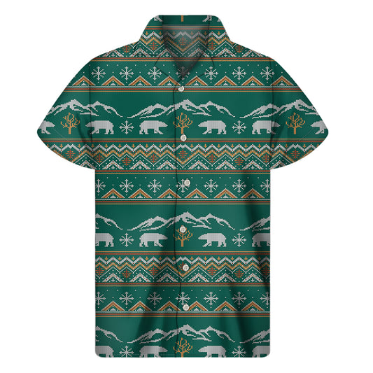Polar Bear Knitted Pattern Print Men's Short Sleeve Shirt