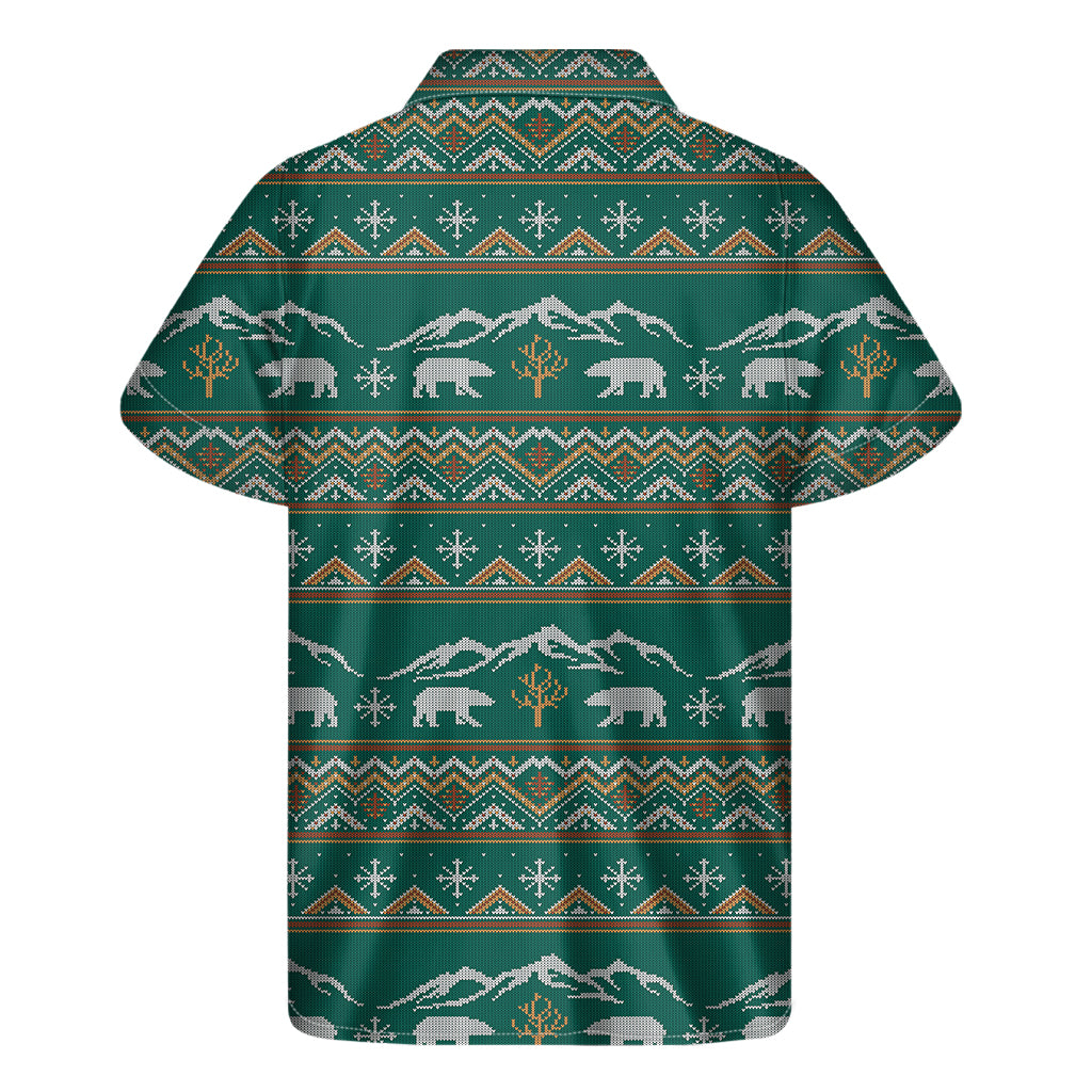 Polar Bear Knitted Pattern Print Men's Short Sleeve Shirt