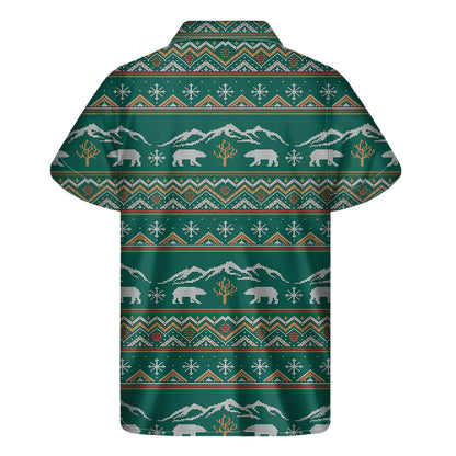 Polar Bear Knitted Pattern Print Men's Short Sleeve Shirt