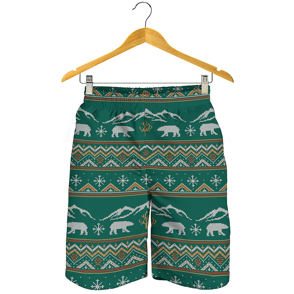 Polar Bear Knitted Pattern Print Men's Shorts