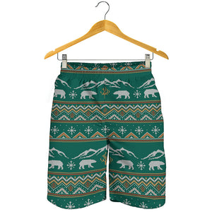 Polar Bear Knitted Pattern Print Men's Shorts