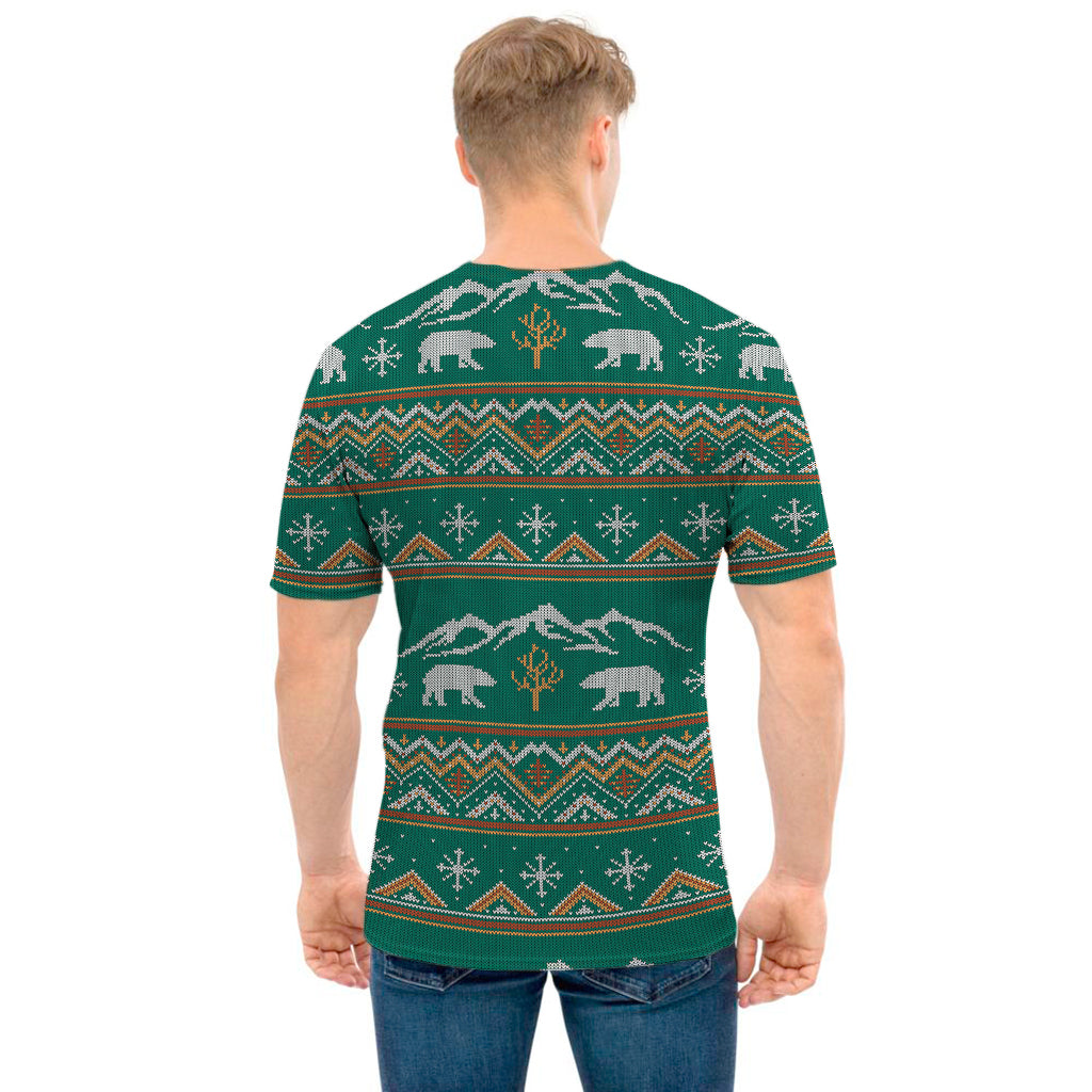 Polar Bear Knitted Pattern Print Men's T-Shirt