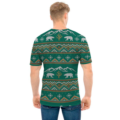 Polar Bear Knitted Pattern Print Men's T-Shirt