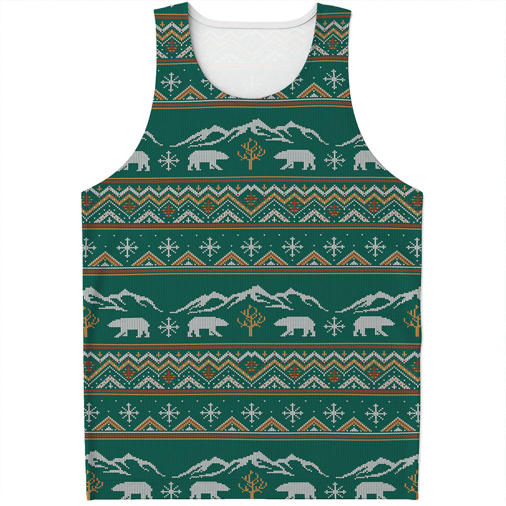 Polar Bear Knitted Pattern Print Men's Tank Top