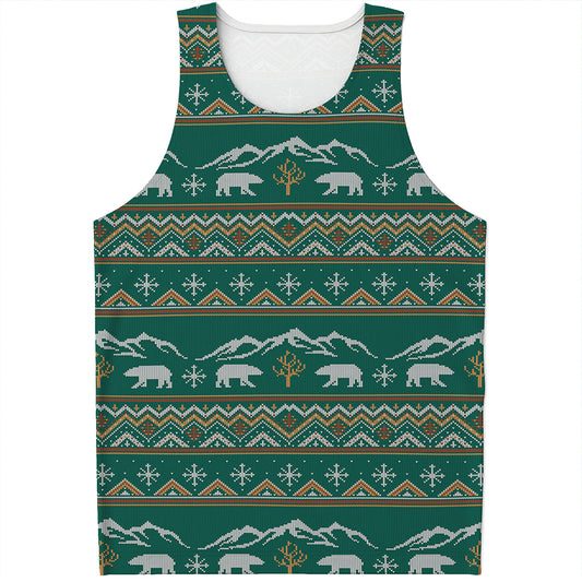 Polar Bear Knitted Pattern Print Men's Tank Top