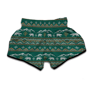 Polar Bear Knitted Pattern Print Muay Thai Boxing Shorts