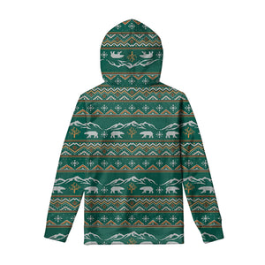 Polar Bear Knitted Pattern Print Pullover Hoodie