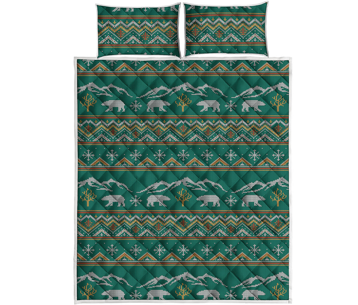 Polar Bear Knitted Pattern Print Quilt Bed Set