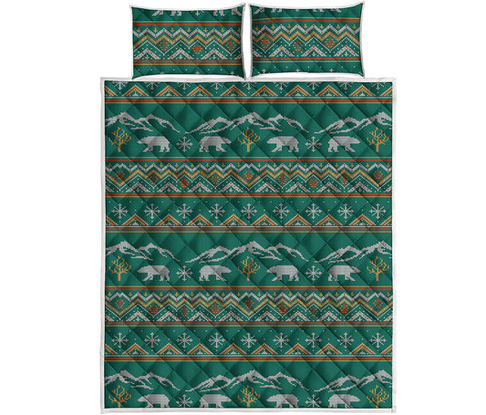 Polar Bear Knitted Pattern Print Quilt Bed Set