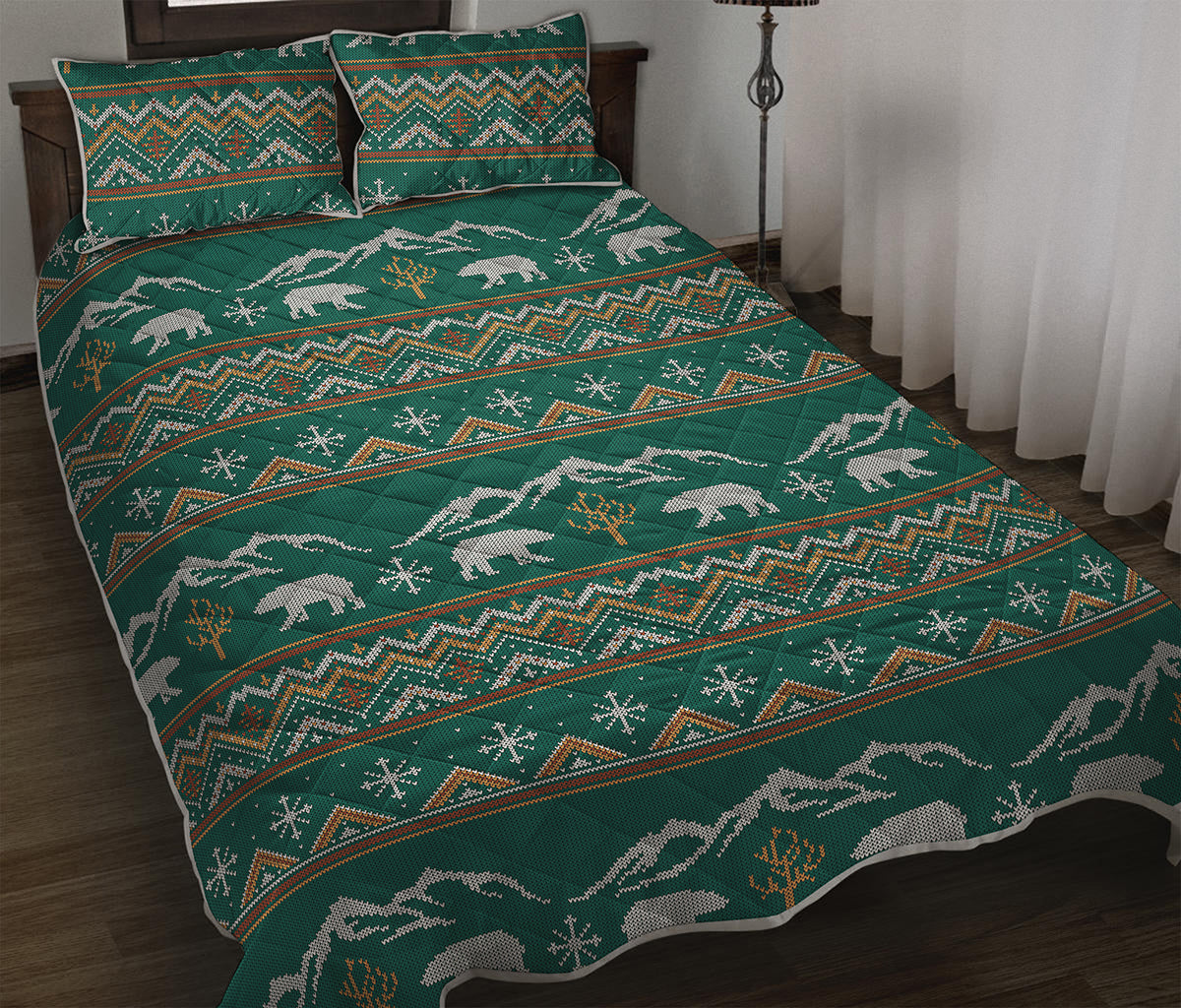 Polar Bear Knitted Pattern Print Quilt Bed Set