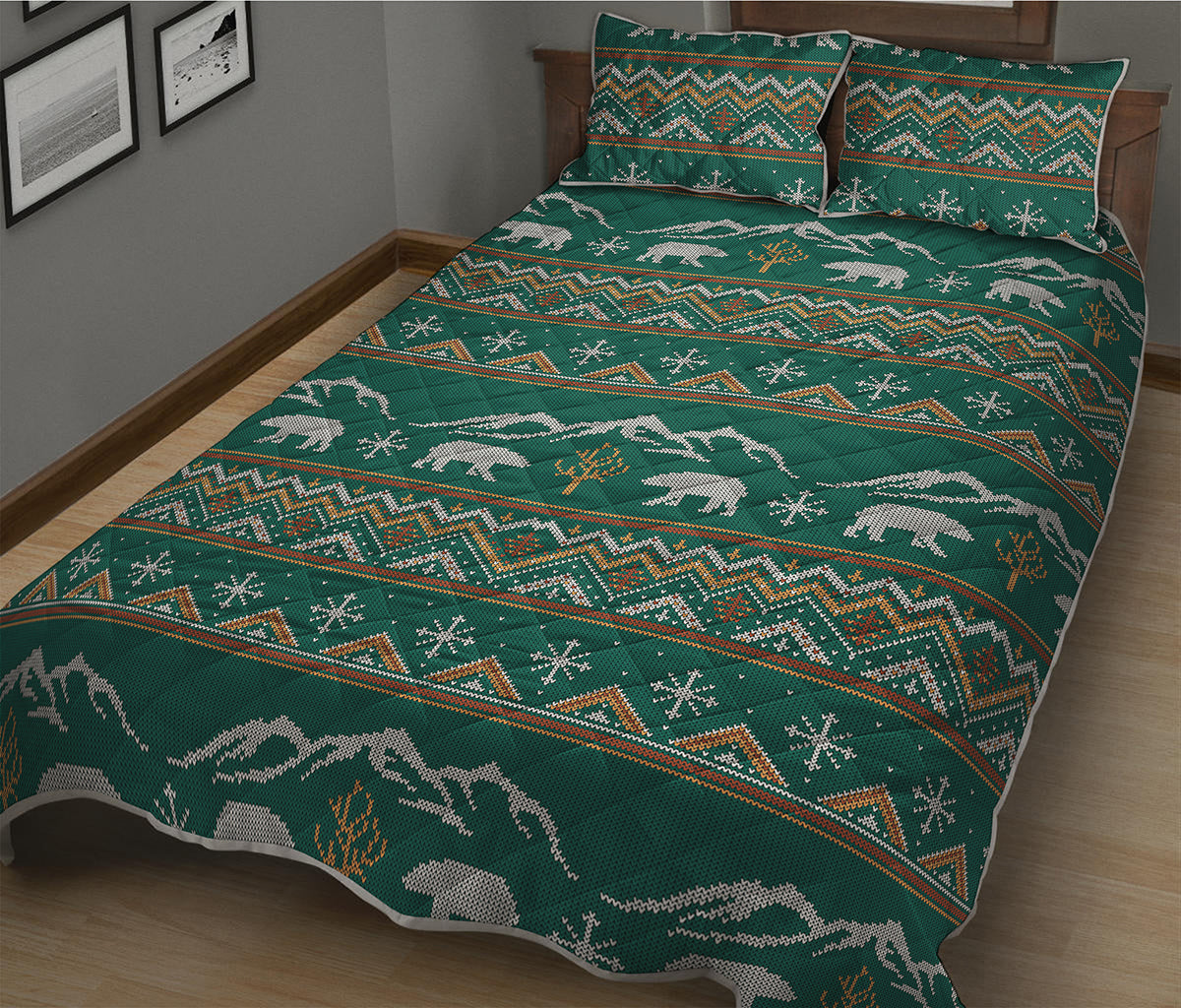 Polar Bear Knitted Pattern Print Quilt Bed Set