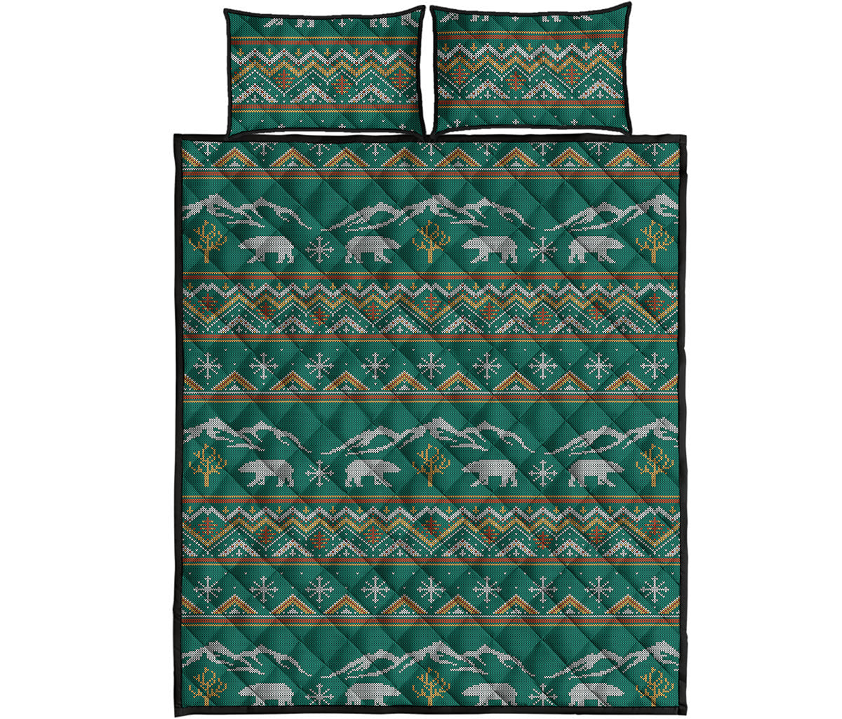 Polar Bear Knitted Pattern Print Quilt Bed Set