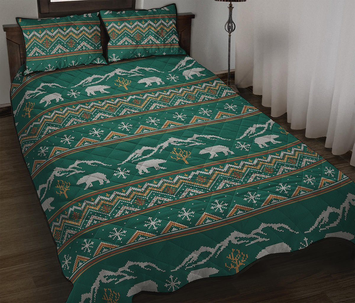 Polar Bear Knitted Pattern Print Quilt Bed Set