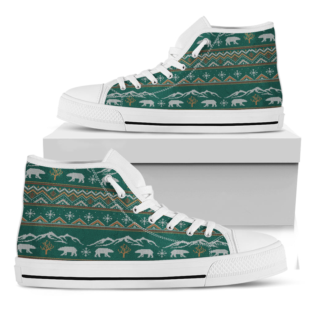 Polar Bear Knitted Pattern Print White High Top Shoes