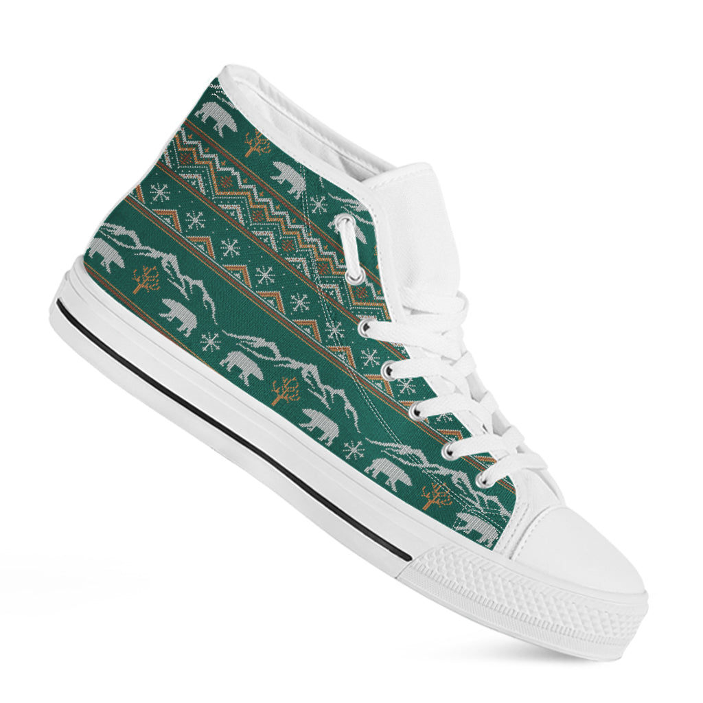 Polar Bear Knitted Pattern Print White High Top Shoes