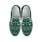 Polar Bear Knitted Pattern Print White Slip On Shoes