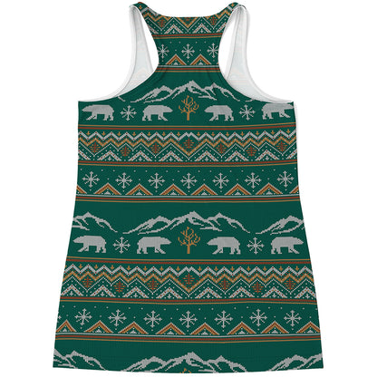 Polar Bear Knitted Pattern Print Women's Racerback Tank Top