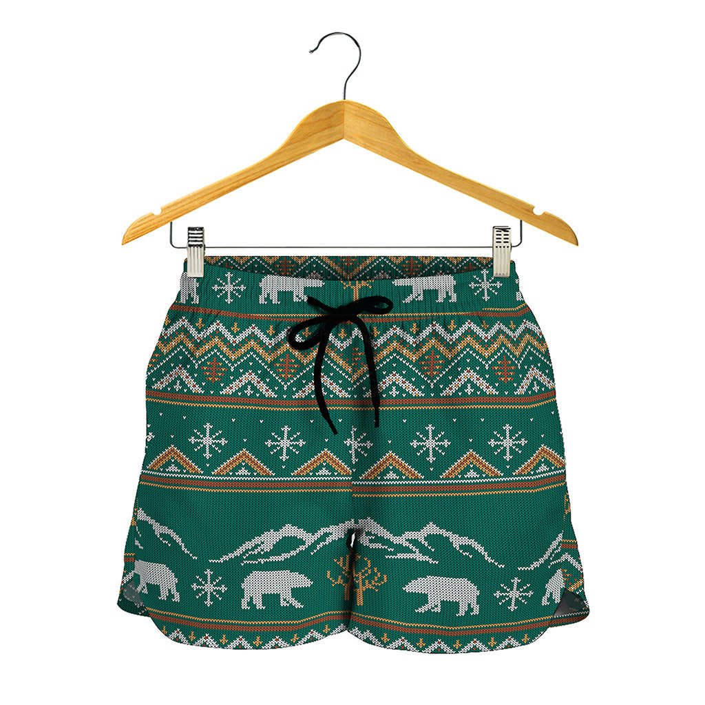 Polar Bear Knitted Pattern Print Women's Shorts