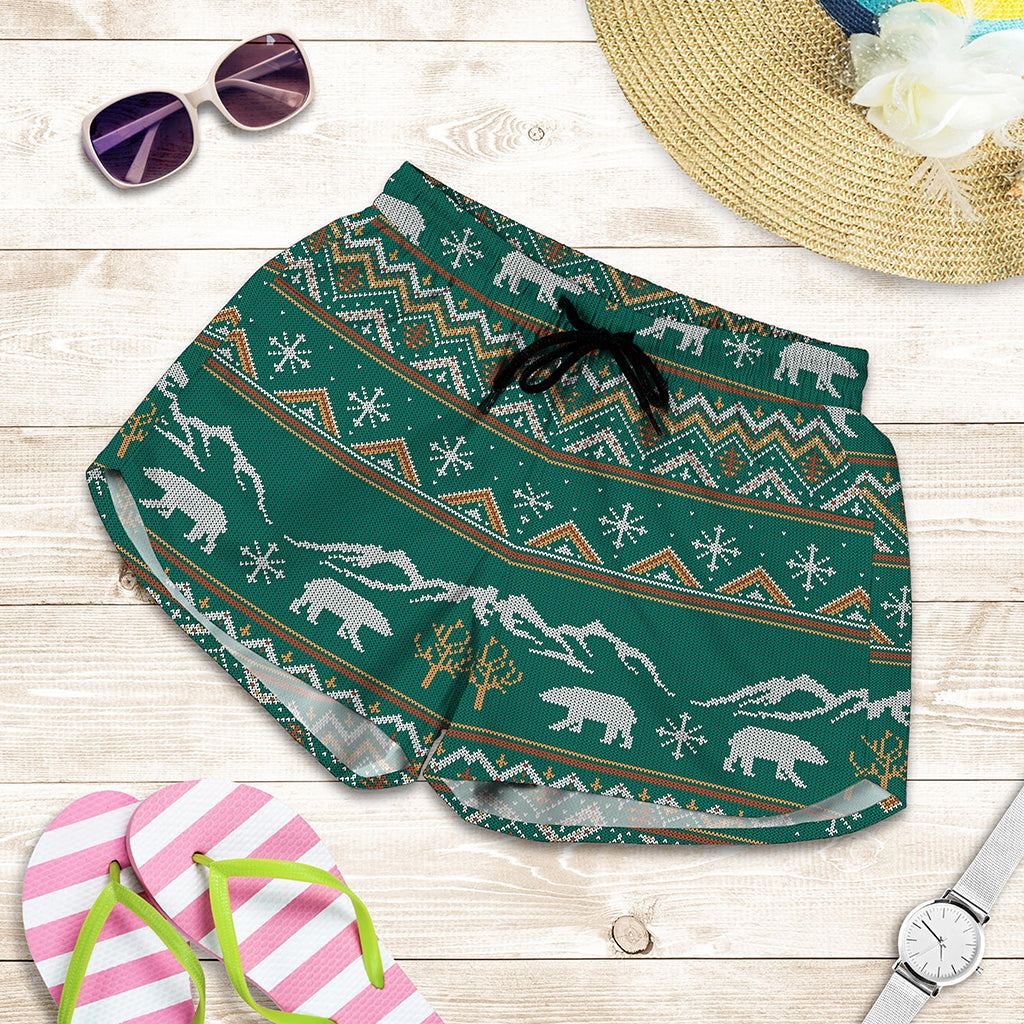 Polar Bear Knitted Pattern Print Women's Shorts