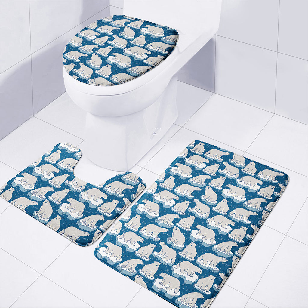 Polar Bear On Ice Pattern Print 3 Piece Bath Mat Set