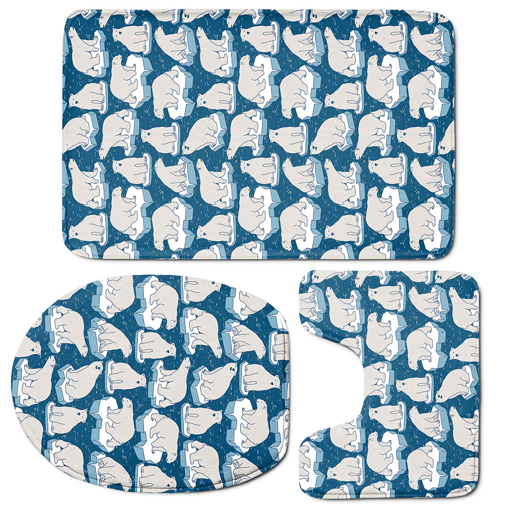 Polar Bear On Ice Pattern Print 3 Piece Bath Mat Set