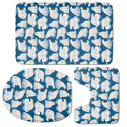 Polar Bear On Ice Pattern Print 3 Piece Bath Mat Set