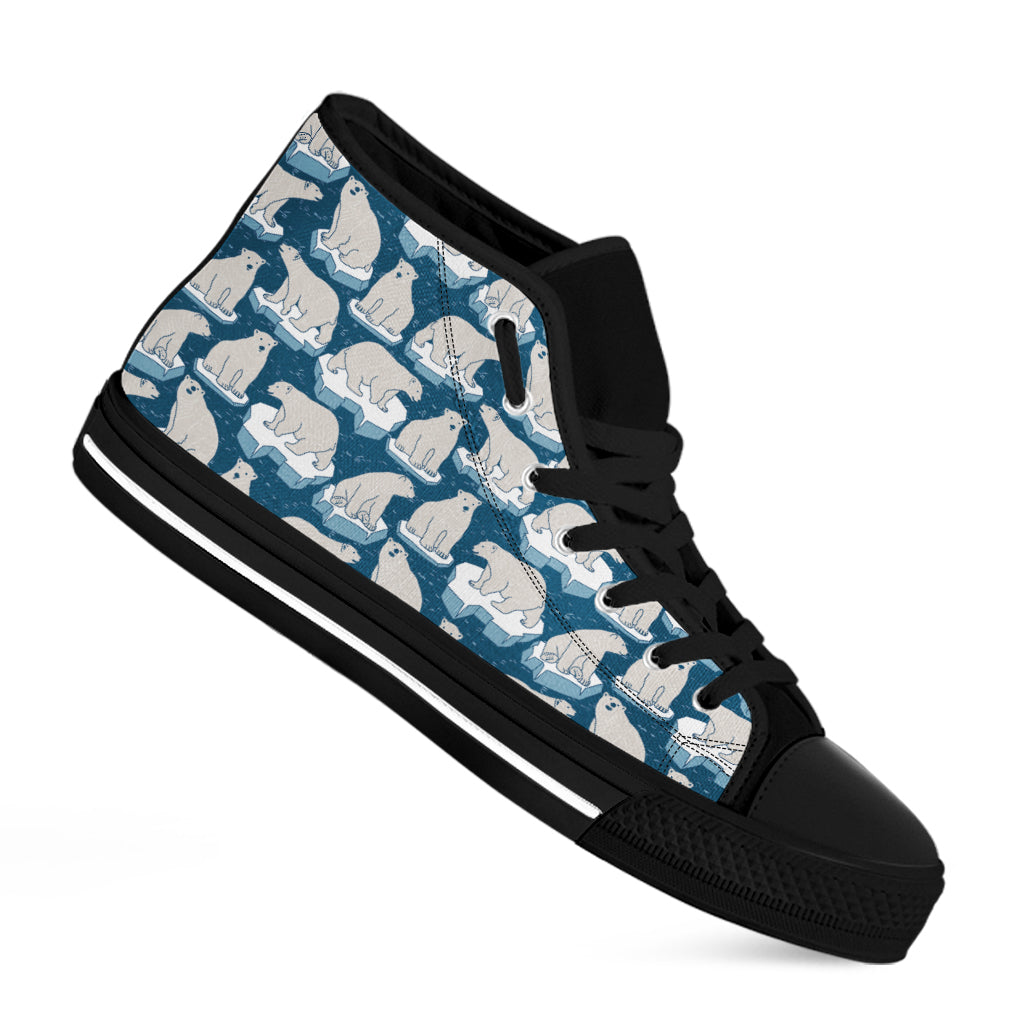 Polar Bear On Ice Pattern Print Black High Top Shoes