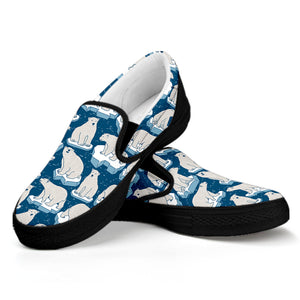 Polar Bear On Ice Pattern Print Black Slip On Shoes