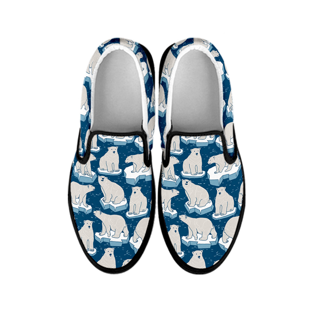 Polar Bear On Ice Pattern Print Black Slip On Shoes