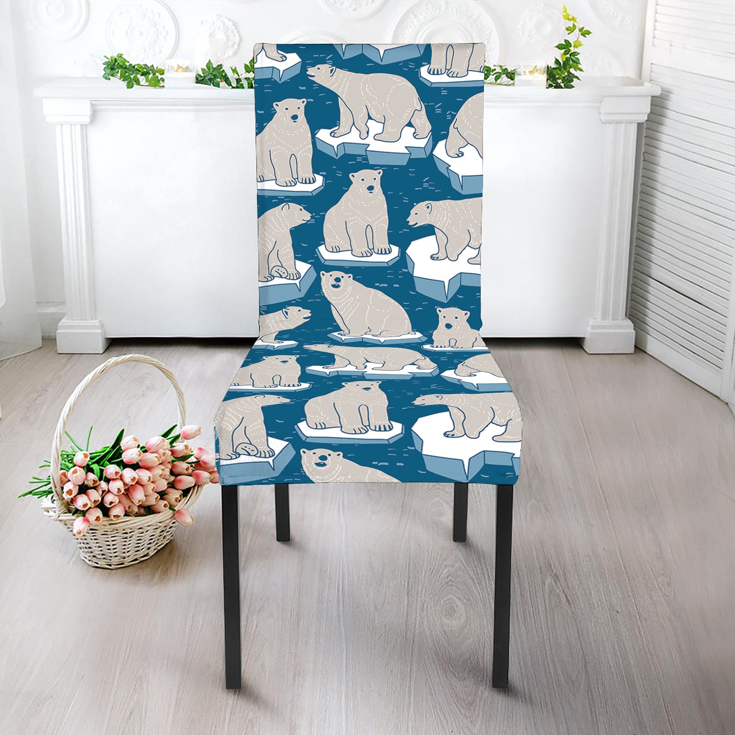 Polar Bear On Ice Pattern Print Dining Chair Slipcover