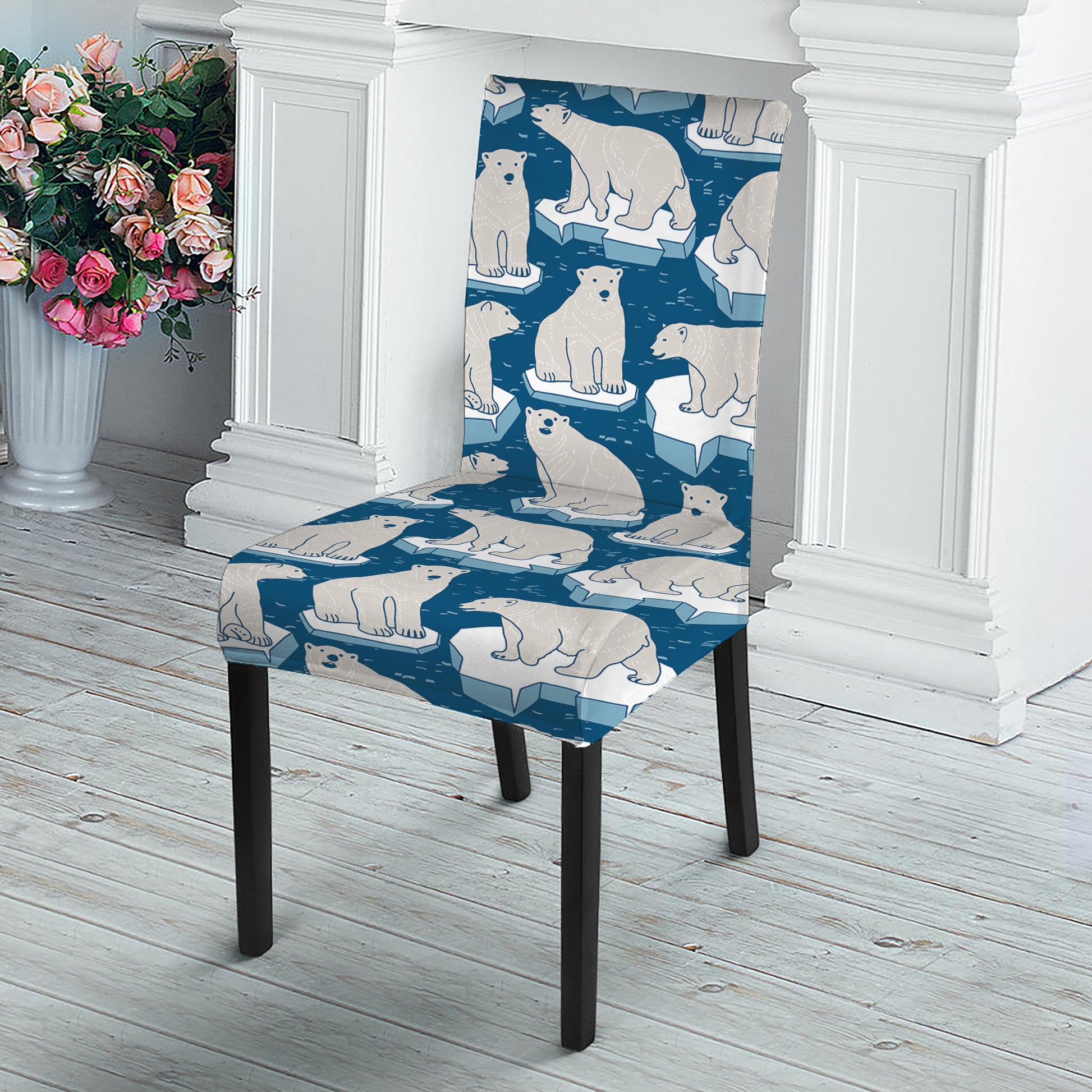 Polar Bear On Ice Pattern Print Dining Chair Slipcover
