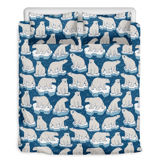 Polar Bear On Ice Pattern Print Duvet Cover Bedding Set