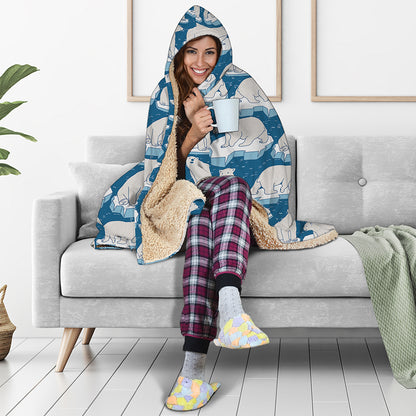 Polar Bear On Ice Pattern Print Hooded Blanket