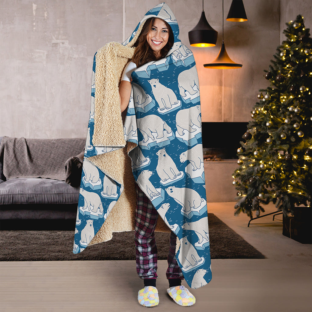 Polar Bear On Ice Pattern Print Hooded Blanket
