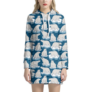 Polar Bear On Ice Pattern Print Hoodie Dress