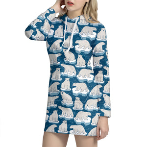 Polar Bear On Ice Pattern Print Hoodie Dress