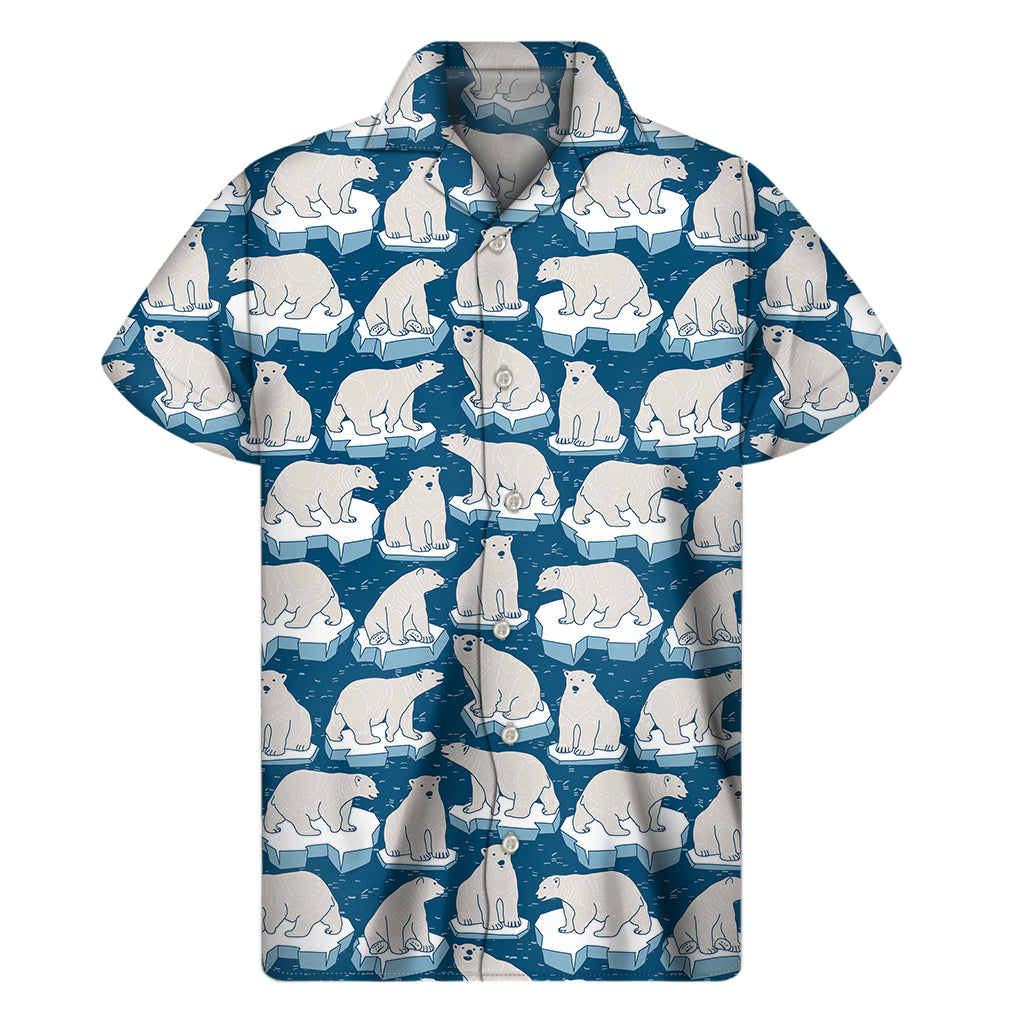 Polar Bear On Ice Pattern Print Men's Short Sleeve Shirt