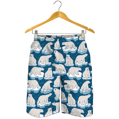 Polar Bear On Ice Pattern Print Men's Shorts