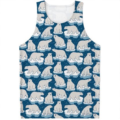 Polar Bear On Ice Pattern Print Men's Tank Top