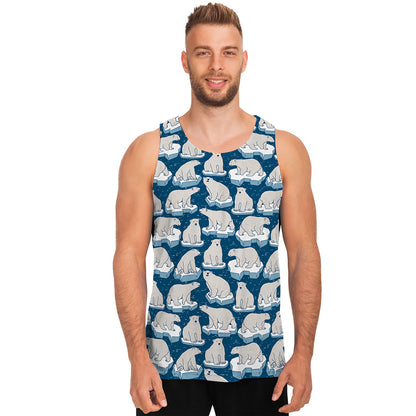 Polar Bear On Ice Pattern Print Men's Tank Top