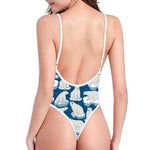 Polar Bear On Ice Pattern Print One Piece High Cut Swimsuit