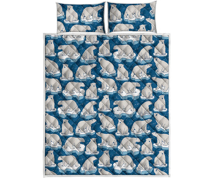 Polar Bear On Ice Pattern Print Quilt Bed Set