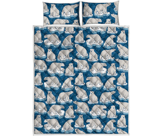 Polar Bear On Ice Pattern Print Quilt Bed Set