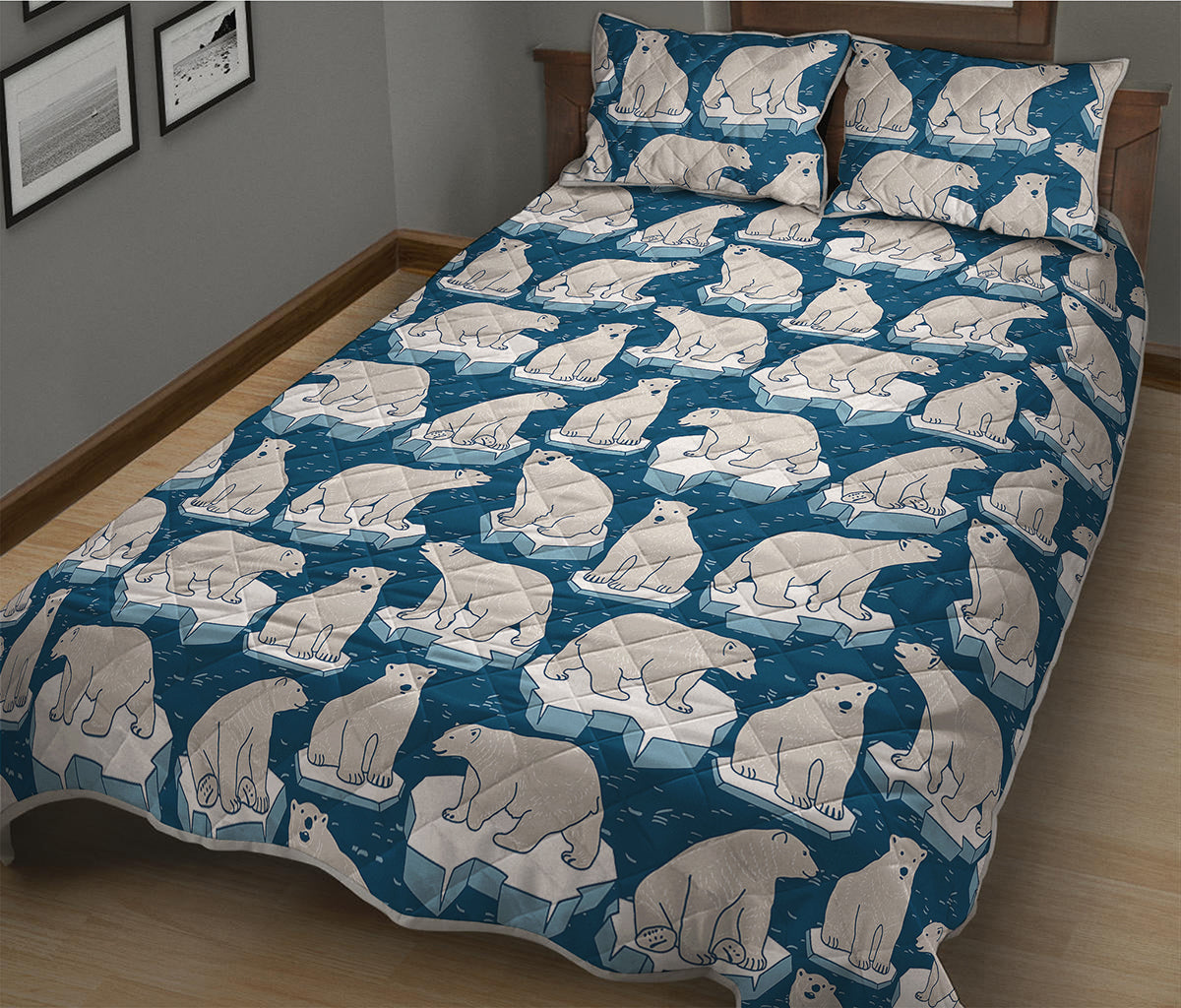 Polar Bear On Ice Pattern Print Quilt Bed Set